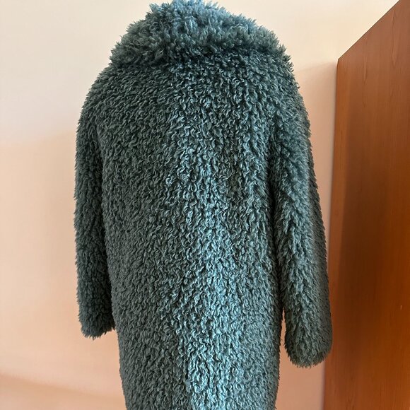 BCBGeneration Teddy Faux-Fur Blue-Green Coat L NWOT plush streetwear BOHO - Picture 4 of 16